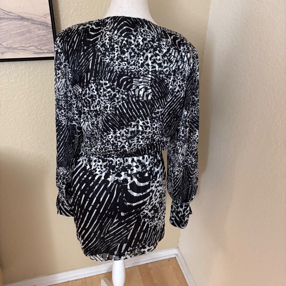 RAMY BROOK Mixed Pattern Mini Dress Rushed Ruffle Mini Party Size Small - Picture 3 of 7